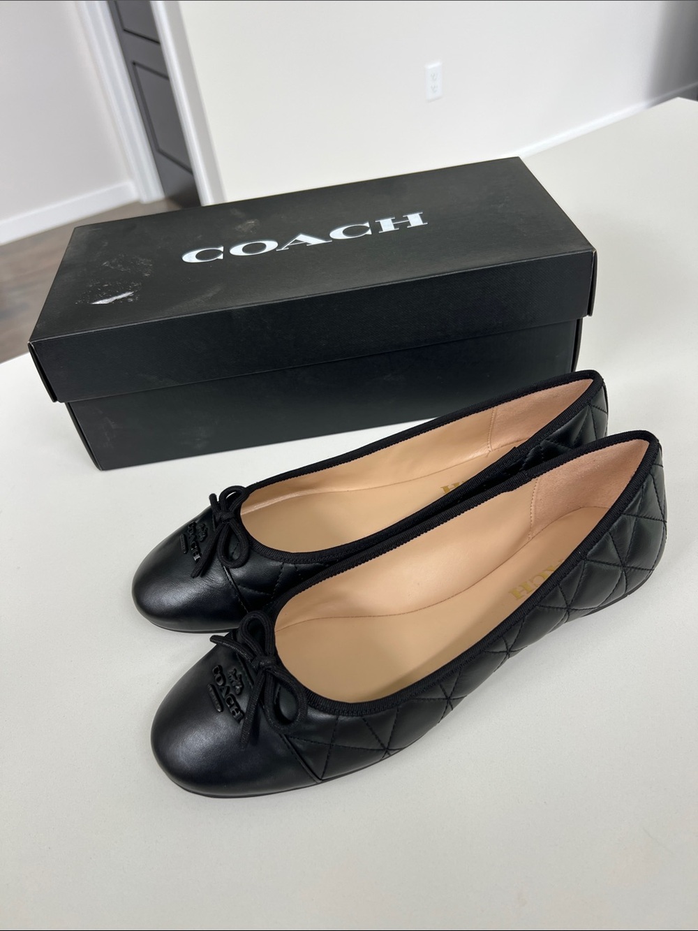 Coach Black Quilted Leather Ballet Flats